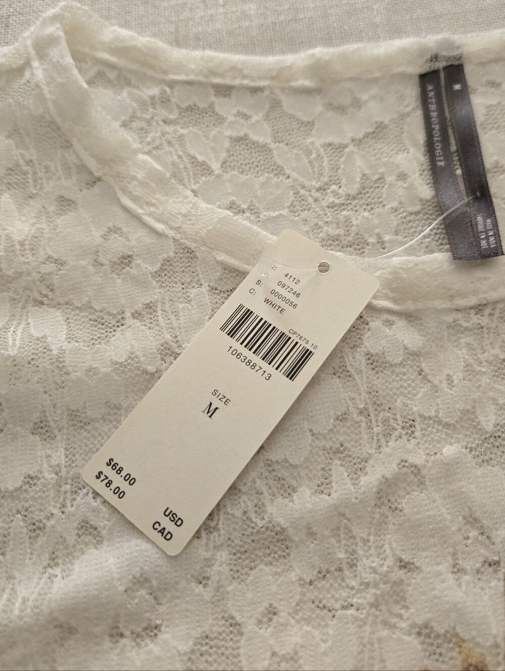 NWT Anthropologie White Lace Short-Sleeve Tee with Colorful Bird Print - Picture 4 of 5